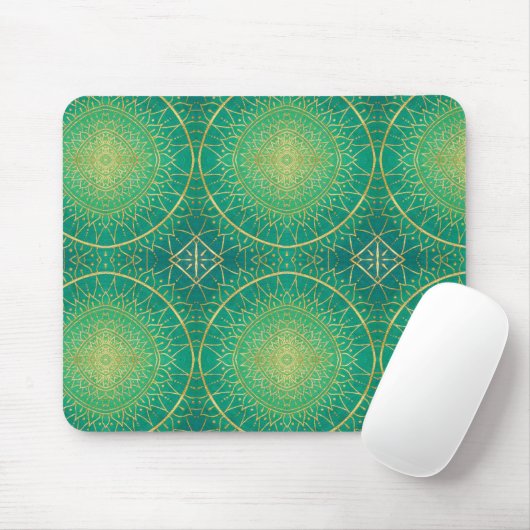 Elegant Gold Emerald Green Mandala Pattern Muismat (Met muis)
