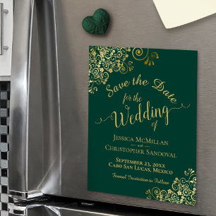 Elegant Gold Emerald Green Save the Date Magnet