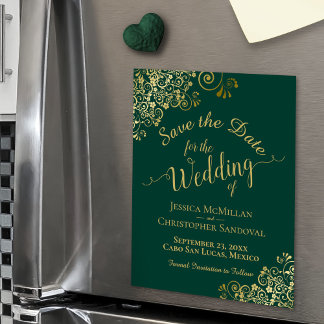 Elegant Gold Emerald Green Save the Date Magnet