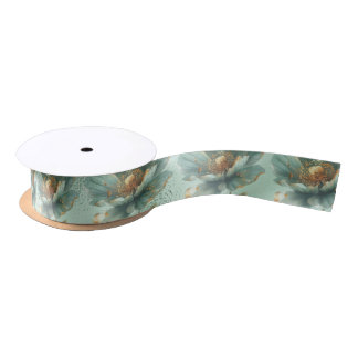 Elegant Gold & Emerald Poppy Wedding  Satin Ribbon Satijnen Lint