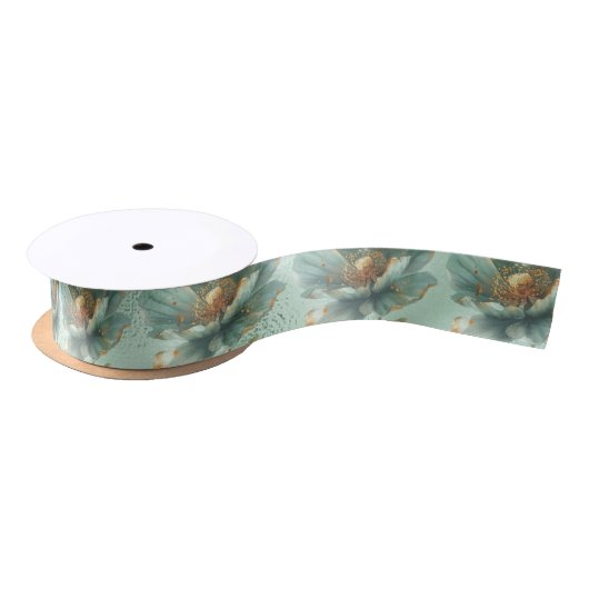 Elegant Gold & Emerald Poppy Wedding  Satin Ribbon Satijnen Lint (Spoel)