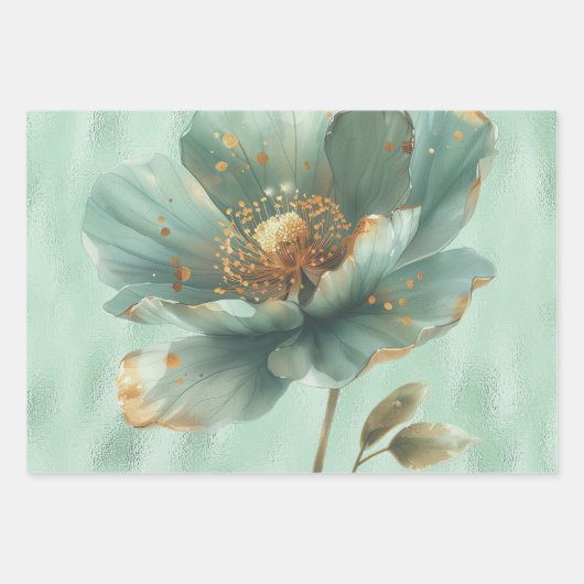 Elegant Gold & Emerald Poppy Wedding Wrapping  Inpakpapier Vel (Voorkant)