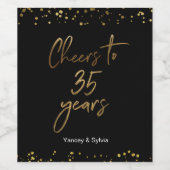 Elegant Gold en Black 35th Wedding Jubileum Wijn Etiket (Enkel label)