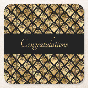 Elegant Gold en Black Art Deco Geometrische ventil Kartonnen Onderzetters
