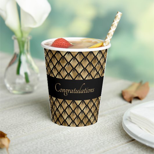 Elegant Gold en Black Art Deco Geometrische ventil Papieren Bekers (Insitu)