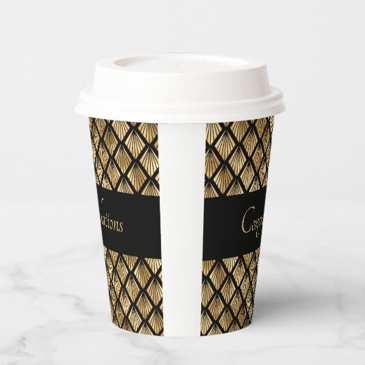 Elegant Gold en Black Art Deco Geometrische ventil Papieren Bekers (Links)