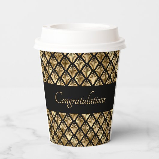 Elegant Gold en Black Art Deco Geometrische ventil Papieren Bekers (Achterkant)