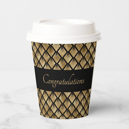 Elegant Gold en Black Art Deco Geometrische ventil Papieren Bekers (Voorkant)