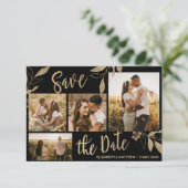 Elegant Gold en Black Botanical Photo Collage Sav Save The Date (Staand voorkant)