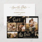 Elegant Gold en Black Botanical Photo Collage Sav Save The Date (Voorkant / Achterkant)