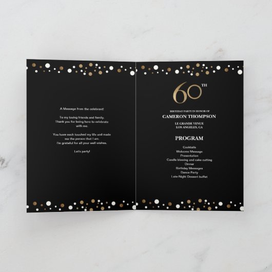 Elegant Gold en Black Confetti 60e verjaardag Programma (Binnen)
