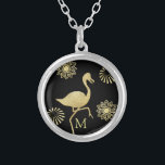 Elegant Gold en Black Flamingo Art Monogram Zilver Vergulden Ketting<br><div class="desc">Elegant monogrammed ketting met goudkleurige flamingo en bloemontwerp.</div>