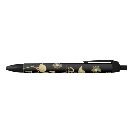 Elegant Gold en Black Flamingo Art Monogram Zwarte Inkt Pen (Bovenkant)