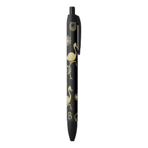 Elegant Gold en Black Flamingo Art Monogram Zwarte Inkt Pen