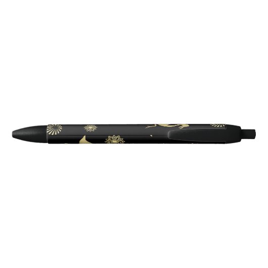Elegant Gold en Black Flamingo Art Monogram Zwarte Inkt Pen (Achterkant)