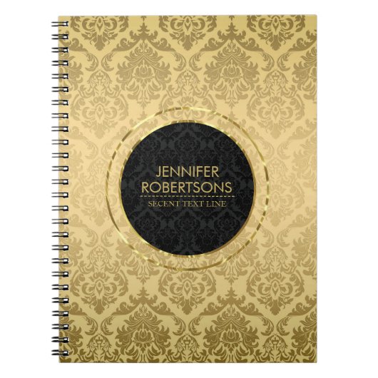 Elegant Gold en Black Floral Damaskers Notitieboek (Voorkant)