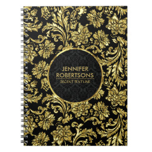 Elegant Gold en Black Floral Damaskers Notitieboek