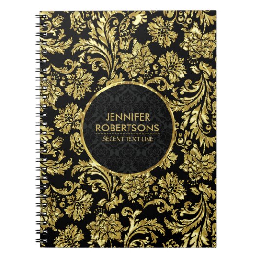 Elegant Gold en Black Floral Damaskers Notitieboek (Voorkant)