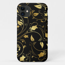 Elegant Gold en Black Floral iPhone draagtas