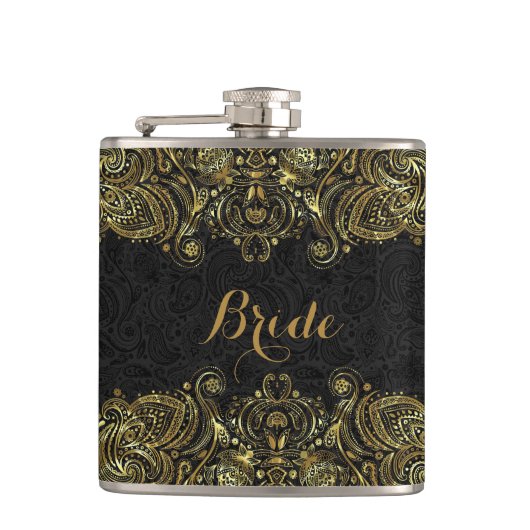 Elegant Gold en Black Floral Paisley Lace Heupfles (Voorkant)