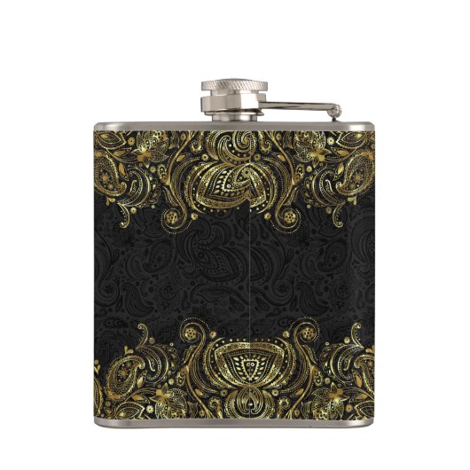 Elegant Gold en Black Floral Paisley Lace Heupfles (Achterkant)