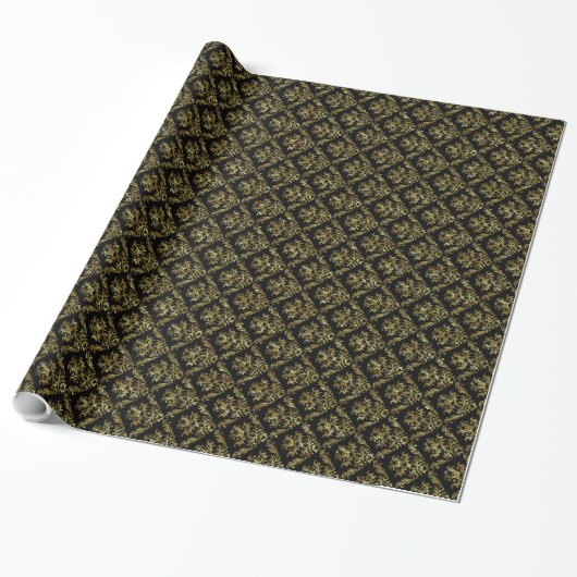 Elegant Gold en Black Floral Pattern Cadeaupapier (Uitgerold)