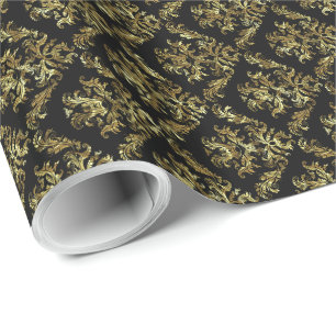 Elegant Gold en Black Floral Pattern Cadeaupapier