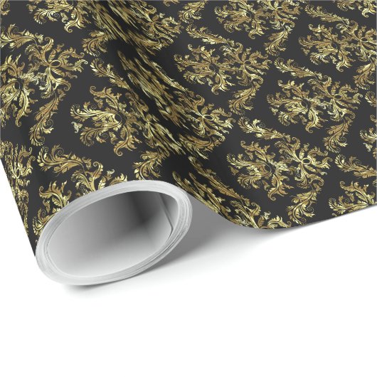 Elegant Gold en Black Floral Pattern Cadeaupapier (Rol Hoek)