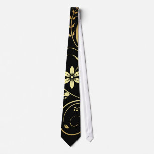 Elegant Gold en Black Floral Scroll Mannen Stropda Stropdas