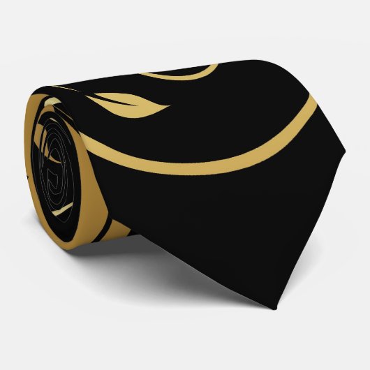 Elegant Gold en Black Floral Scroll Mannen Stropda Stropdas (Opgerold)