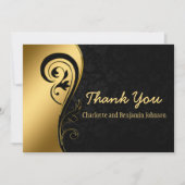 Elegant Gold en Black Floral Wedding  Bedankkaart (Voorkant)