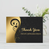 Elegant Gold en Black Floral Wedding  Bedankkaart (Staand voorkant)