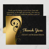 Elegant Gold en Black Floral Wedding  Bedankkaart (Voorkant / Achterkant)
