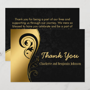Elegant Gold en Black Floral Wedding  Bedankkaart