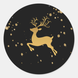 Elegant Gold en Black Glitter Rudolph Ronde Sticker