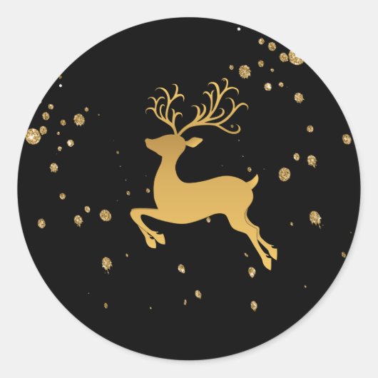 Elegant Gold en Black Glitter Rudolph Ronde Sticker (Voorkant)
