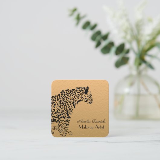 Elegant Gold en Black Jaguar Square Business Car Vierkante Visitekaartje (Staand voorkant)