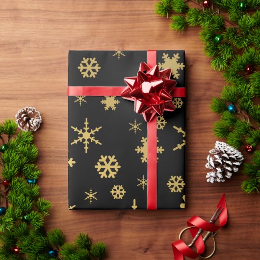 Elegant Gold- en Black-kerstsnowflake-patroon Cadeaupapier (Feestdagen Geschenken)