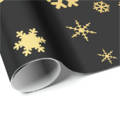 Elegant Gold- en Black-kerstsnowflake-patroon Cadeaupapier (Rol Hoek)