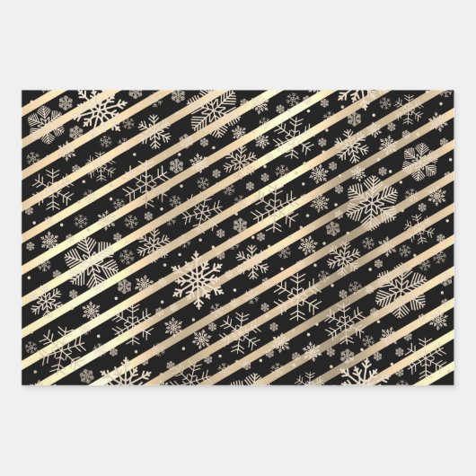 Elegant Gold- en Black-kerstsnowflake-patroon Inpakpapier Vel (Voorkant 3)