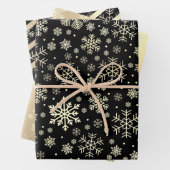 Elegant Gold- en Black-kerstsnowflake-patroon Inpakpapier Vel (In situ)