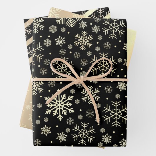 Elegant Gold- en Black-kerstsnowflake-patroon Inpakpapier Vel (In situ)