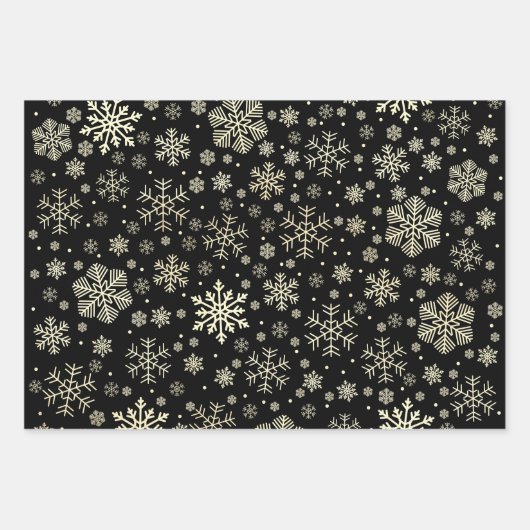 Elegant Gold- en Black-kerstsnowflake-patroon Inpakpapier Vel (Voorkant)