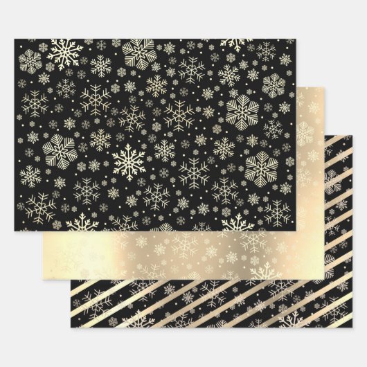 Elegant Gold- en Black-kerstsnowflake-patroon Inpakpapier Vel (Set)