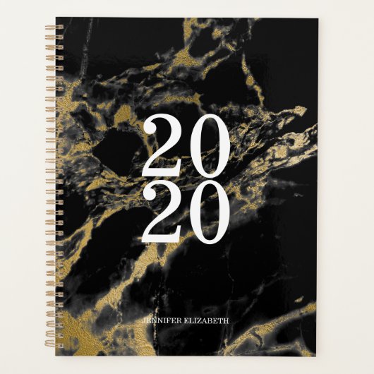 Elegant Gold en Black Marble Year Planner (Voorkant)