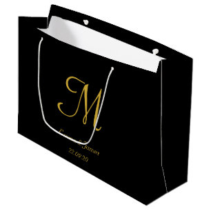 Elegant Gold en Black Monogram Naam op maat  Groot Cadeauzakje