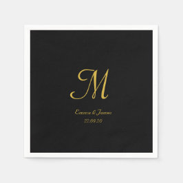 Elegant Gold en Black Monogram Wedding Party Servet