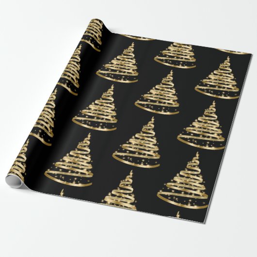 Elegant Gold en Black Ribbon-kerstmis Cadeaupapier (Uitgerold)