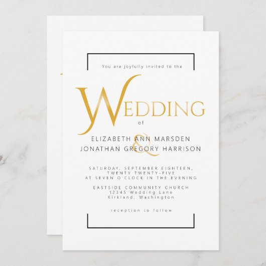 Elegant Gold en Black Scripting Religious Wedding Kaart (Voorkant / Achterkant)