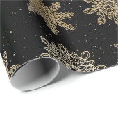 Elegant Gold en Black Snowflake-kerstpatroon Cadeaupapier (Rol Hoek)